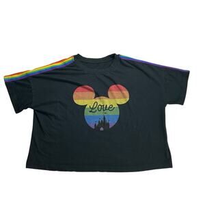 Disney Parks Black Rainbow Pride Love Sz M Crop Top Mickey Cinderella’s Castle